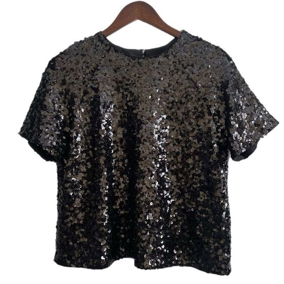 Banana Republic Alina Short Sleeve Cropped Sequin Top - Picture 2 of 6